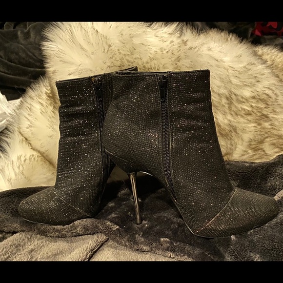 Sexy Ankle High Heel Black Sparkly Glitter boots - Picture 9 of 16